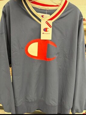 Champion Men’s Slate Blue Crewneck with Red and Cream Logo Trim